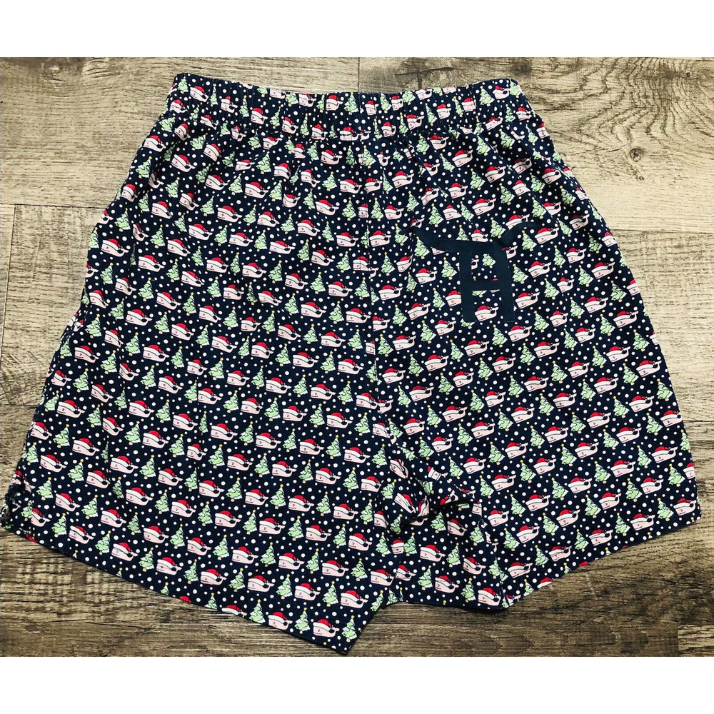Vineyard Vines Boxer Shorts Sz XS Mens Boys Swim Blue Green Christmas Tree E2 - Picture 2 of 4